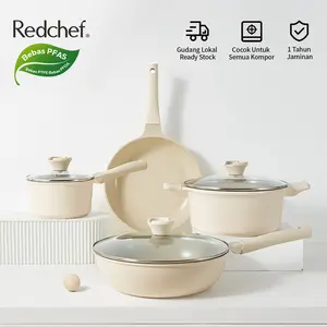 Redchef Set Panci Keramik Nonstick 7 Pcs Non PFAS PTFE PFOA Cocok untuk Semua Kompor Wok Penggorengan