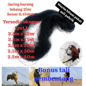 jaring burung lubang 2inc senar 0.12mm warna hitam pekat asli pabrik