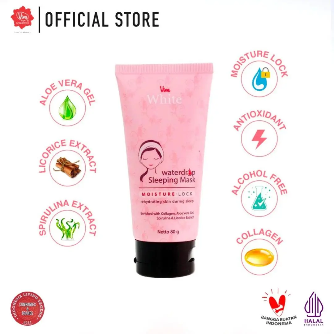 Viva White Waterdrop Sleeping Mask with Collagen, Aloe Vera Gel, Extract Spirulina & Licorice - 80gr