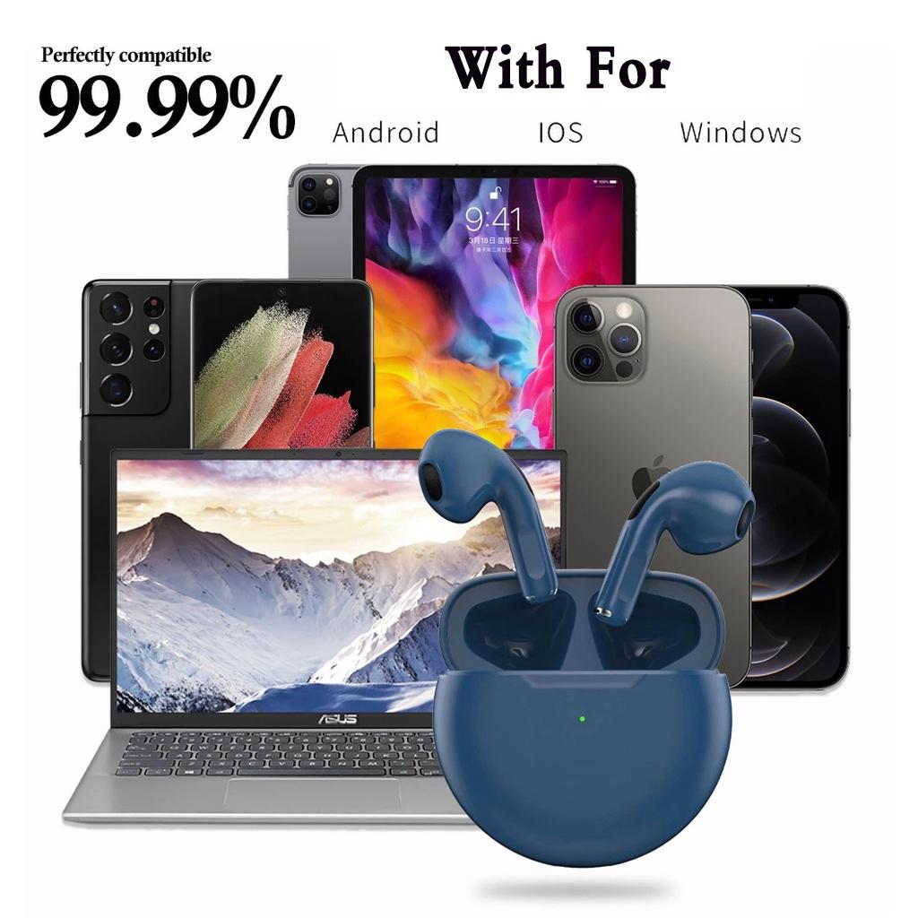 Pro 6 TWS Headset Bluetooth dengan Mikrofon HiFi Stereo Sentuh Speaker Mini Bluetooth Headset Olahraga Tahan Air Headphone Headset Bluetooth Nirkabel Sesungguhnya In-Ear Macaron-1