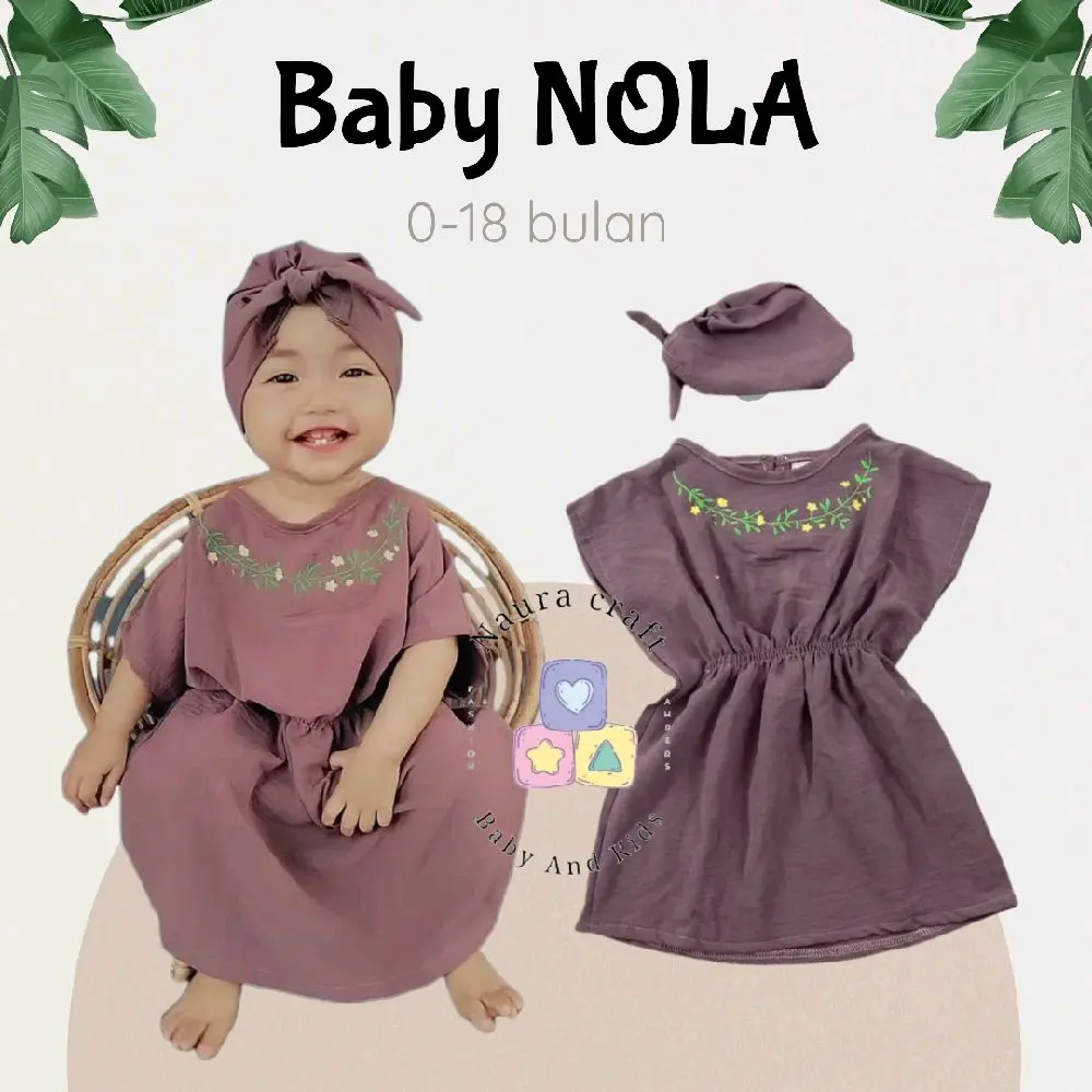 Newborn - 18 bulan Kaftan Baby Perempuan NOLA Free Turban Set Dress Baju Bayi Cewek by Bobokids
