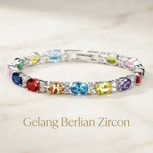 MNSG39 Aksesoris Musim Panas Gelang Zirkonia Berwarna Kristal Multiwarna Sederhana Perhiasan Elegan untuk Gaya Fashion