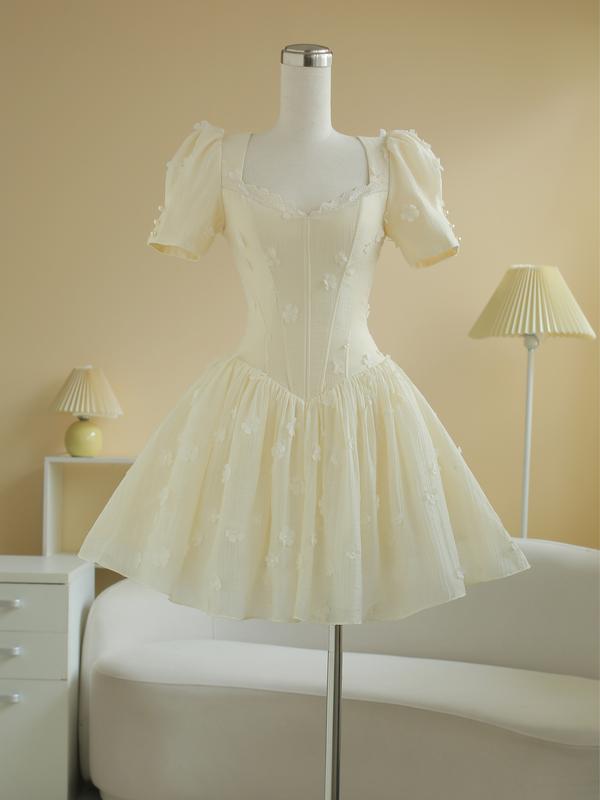 SÒ VINTAGE - ORLA đầm đính hoa nổi dáng xòe ngắn