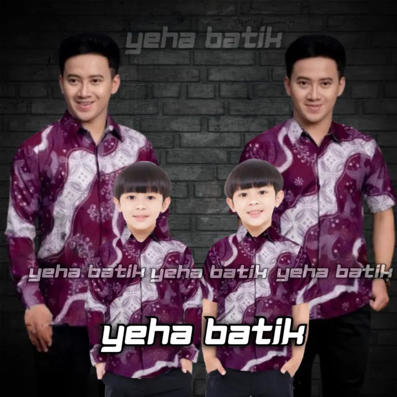 Terbaru Couple Batik Ayah dan Anak Laki laki || Kemeja Batik Pria Dewasa dan Anak Laki laki Modern Terbaru Warna Burgundy 0