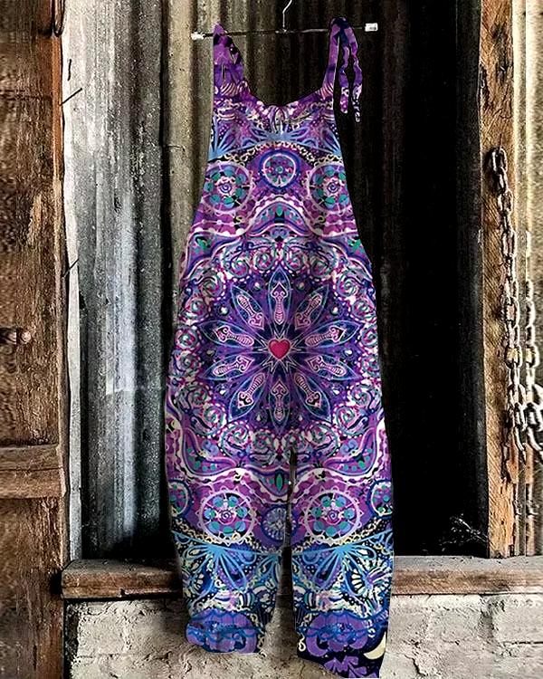 Product Introduction of 2024 new summer women's comfortable bohemian fashion casual jumpsuit 3D printed retro loose jumpsuit 1