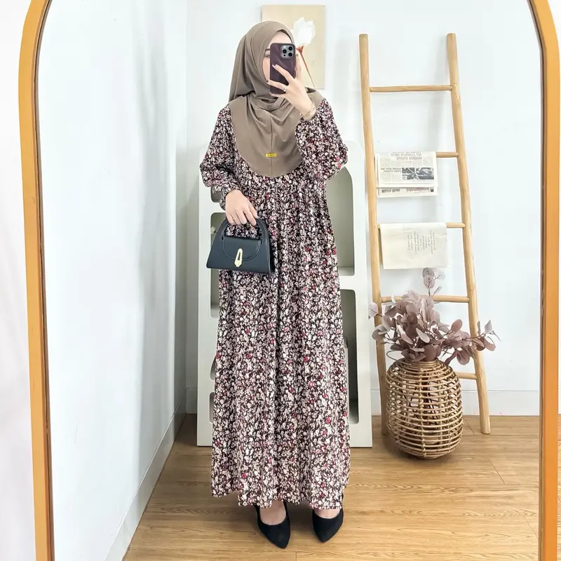 Arsy Midi Dress Set Hijab Gamis Lebaran Rayon Motif 6