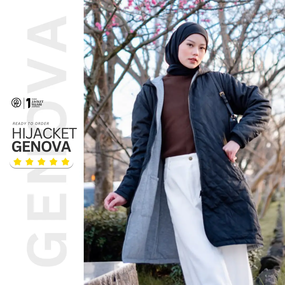 Hijacket Genova | Jaket Bolak Balik Wanita waterproof 2 in 1 Premium | Musim Dingin | Muslimah Syar'i Tebal Casual Cewek