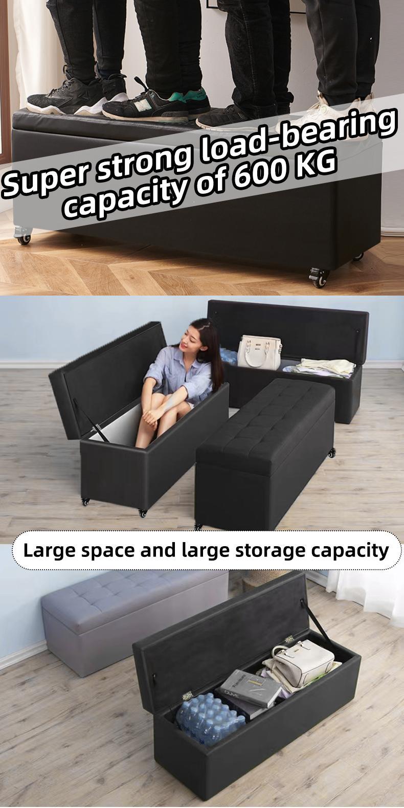 Product Introduction of 【SG Local Seller】Upgrade 120cm Leather Ottoman Storage Bench Stool With Wheel PU Waterproof- 48