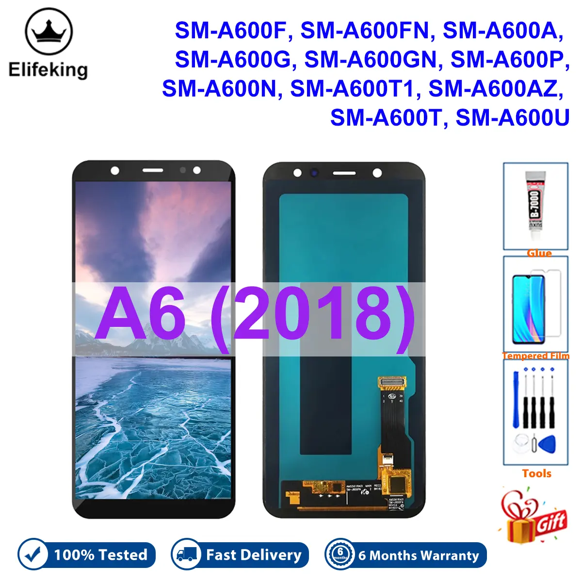 Màn hình LCD, 5,6 ", Được kiểm tra 100%, Dành cho Samsung Galaxy A6 2018, Bộ đếm số màn hình cảm ứng A600, A600F, A600FN