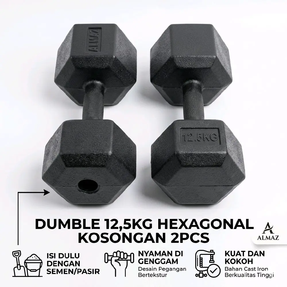 Barbel/Dumbbel 12,5KG HEXAGONAL (2 biji)  kosongan tanpa isi +tutup Olahraga ISI SENDIRI