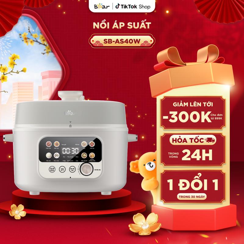   Ưu Đãi Sốc  Nồi Áp Suất BEAR 4L Nồi Hầm Điện Nồi Hầm Áp Suất Đa Năng Nồi Hầm 8 Chế Độ Hầm Lẩu Nấu Ăn Nhanh Chống Dính Dễ Vệ Sinh An Toàn SB-AS40W 