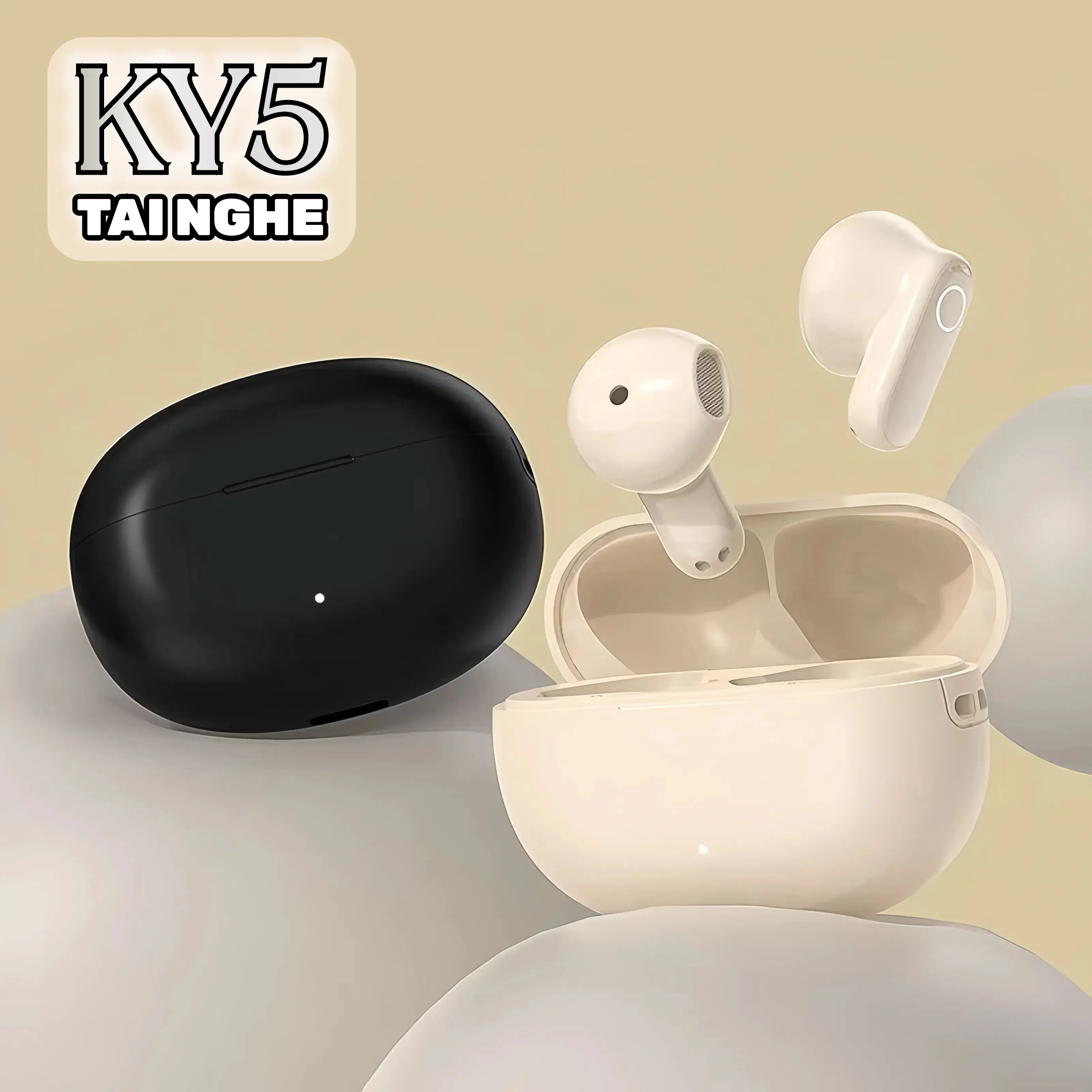 Tai nghe KY5 Nhét Tai Ánh Sáng Mới Nhất 1 Nhãn dán hoạt hình+1 Dây buộc+1 Bao tay chơi game, Âm thanh nổi mức HiFi, Micrô tích hợp, Chống nước iPX5, Điều khiển cảm ứng, Khử tiếng ồn cho iPhone và Andriod