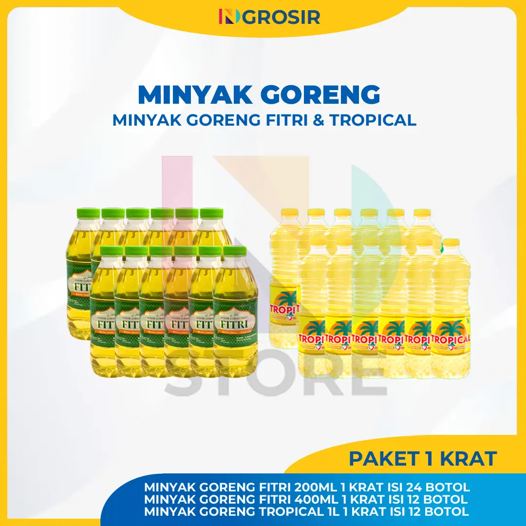[PAKET 1/2/3/10 KRAT] MINYAK GORENG FITRI/TROPICAL/FRAISWELL/RIZKI 200ML/400ML/800ML/1L ISI 12 BOTOL/24 BOTOL