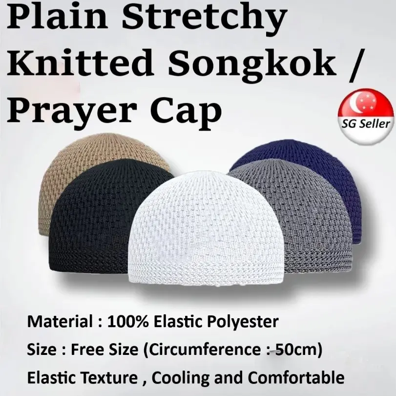 [SINGAPORE SELLER] Plain Stretchy Knitted Songkok / Prayer cap / Peci