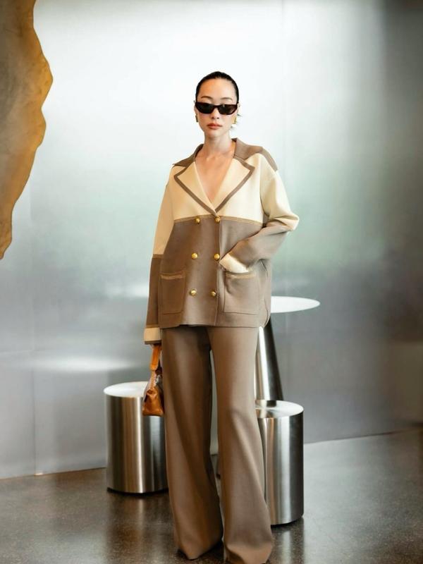 SET7462 Suit Style Blazer Top with Long Pants Knit Set 5
