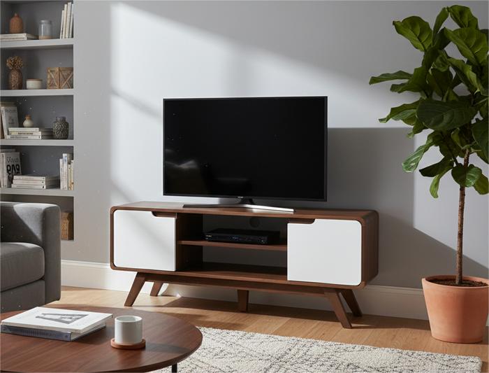 Gambar Offo Living - Rak TV Minimalis Kombinasi Putih dan Brown Teak Murah dan Kokoh dari Offo Living Furniture Kab. Bogor Tokopedia