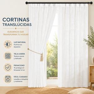 CASA RUYI Blanco Crema Cortina Sheer Con Textura De Brillo Sutil  137CM * 240CM  Estilo Minimalista Permite La Luz Sin Deslumbrar