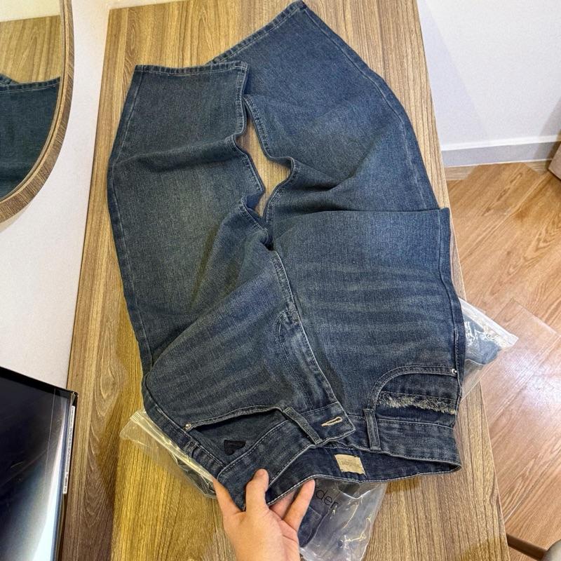 [Q202] Quần jean suông nữ thêu trái tim vải QC mềm 94-95cm