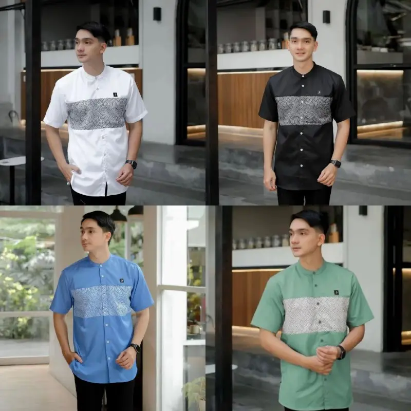 Baju Koko Pria JUMBO Kurta Kemko Sublim Katun Lengan Pendek Garis Kombinasi Muslim Dewasa Motif terbaru KAUTSAR lebaran 2025 7