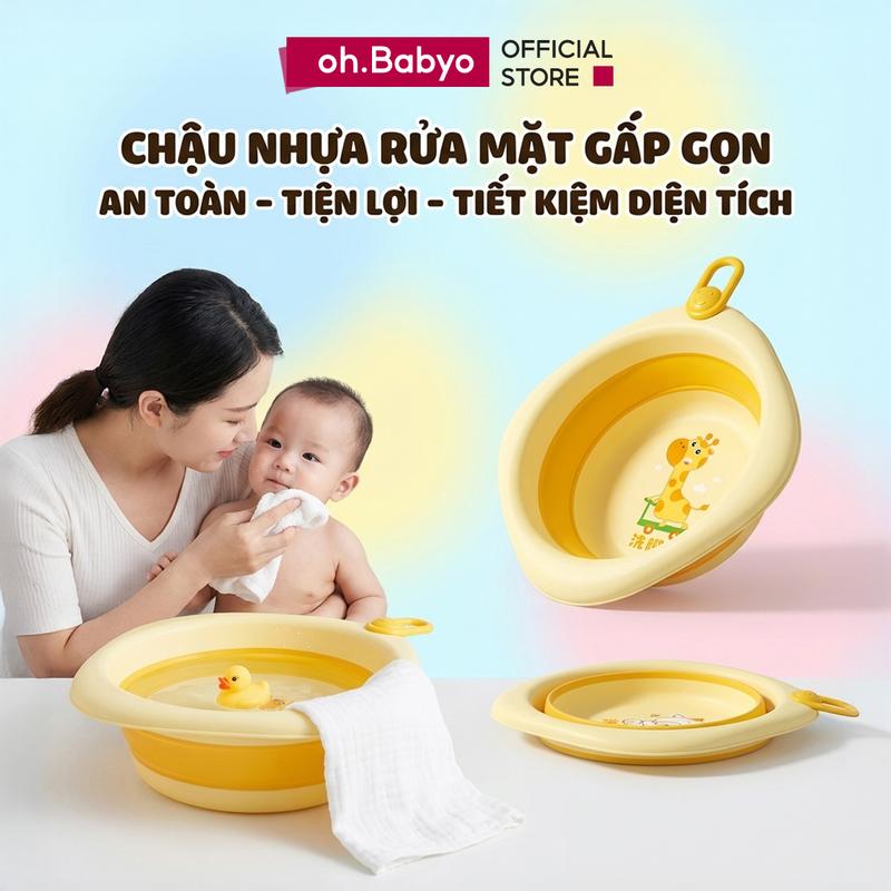  Chậu Rửa Mặt Silicon Gấp Gọn Cho Bé ohBabyo Thau Tắm Gia Đình Nhỏ Gọn Dễ Thương An Toàn Cho Trẻ Em Voi 