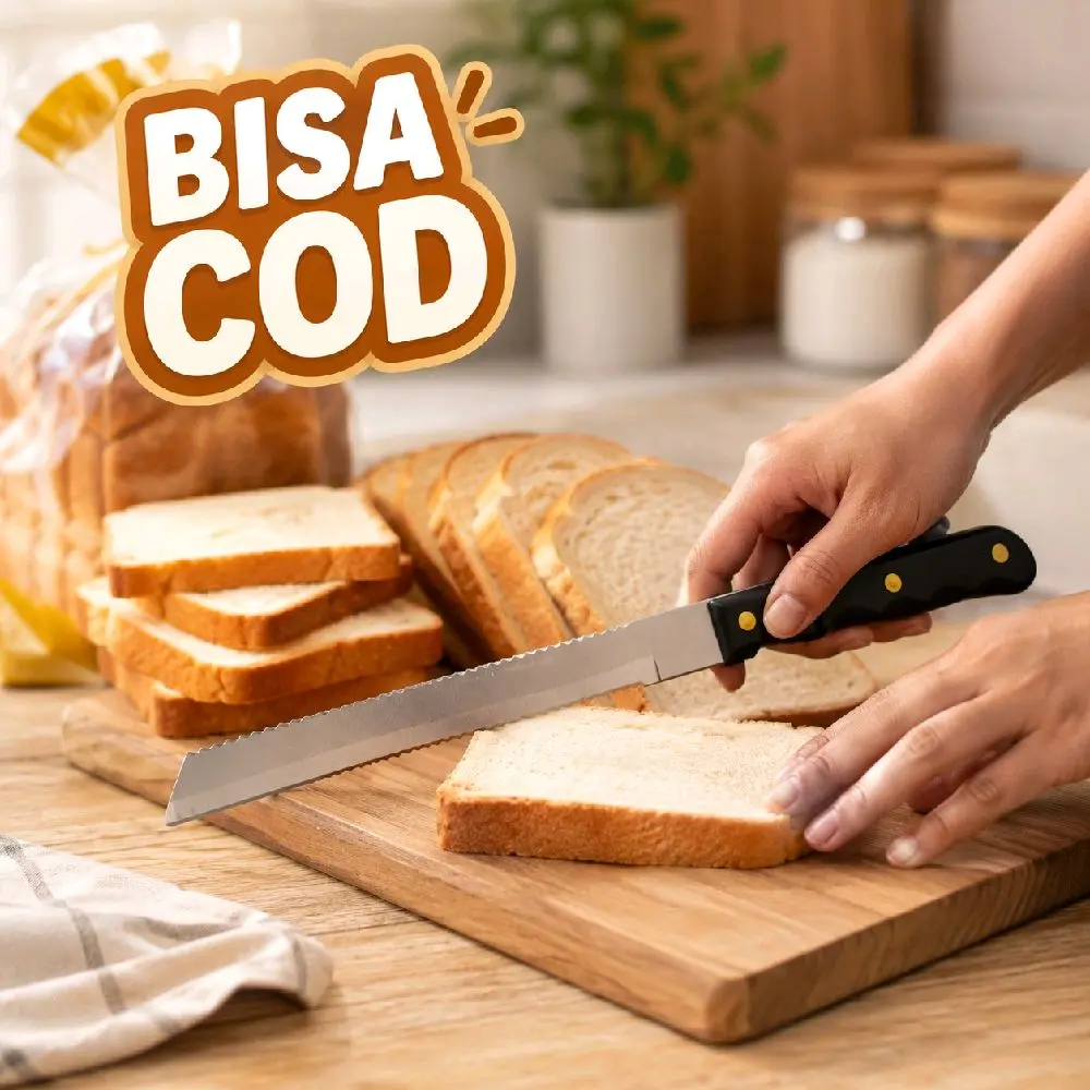 Bisa COD Pisau Roti dengan Pegangan Hitam dan Blade Stainless Steel untuk Memotong Roti dengan Mudah dan Aman