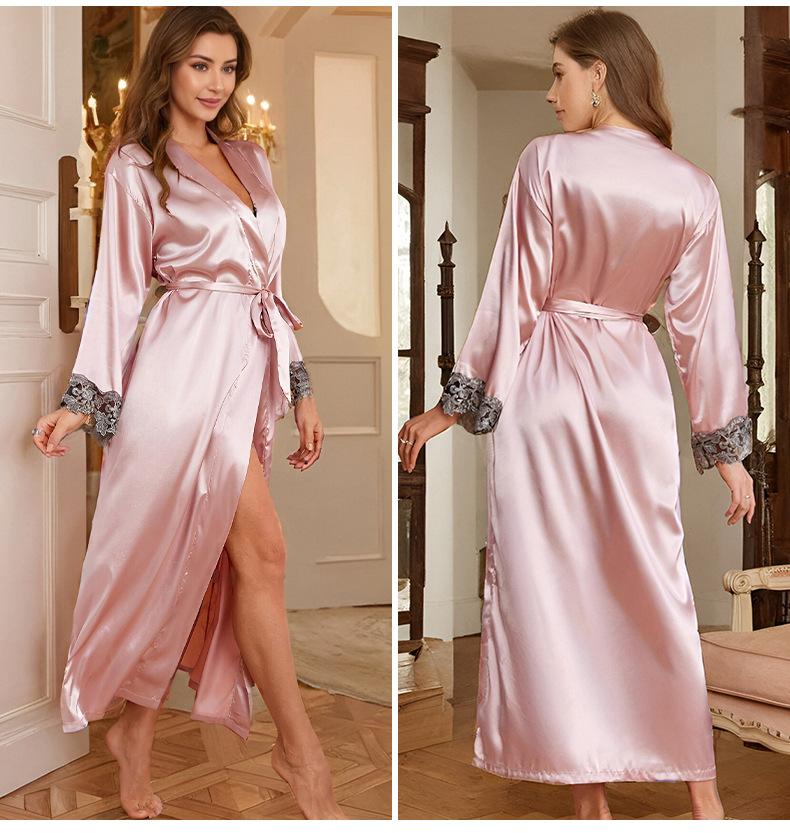 Product Introduction of Silk Pajamas for Ladies, Long-sleeved Nightgown, Bathrobe 9