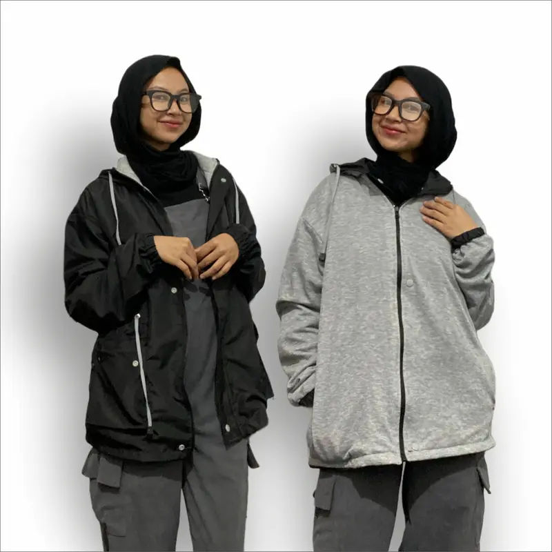 Jaket Wanita Bb 2 in 1 Bolak Balik Parasut Warna Hitam Pink Size L-XL-XXL 7