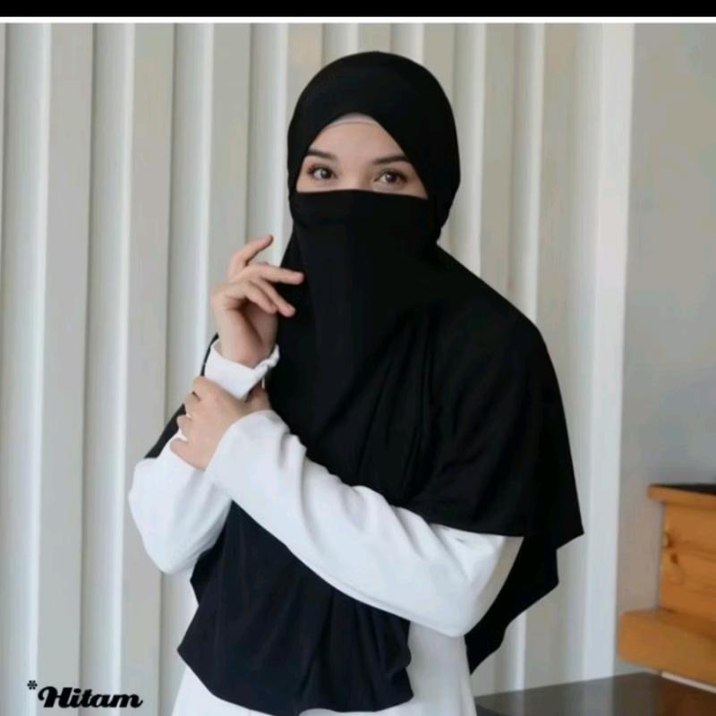 jilbab french khimar lesty kejora 2in1 cadar tali syar'i niqab masker Bergo Instan Kerudung Syari 4
