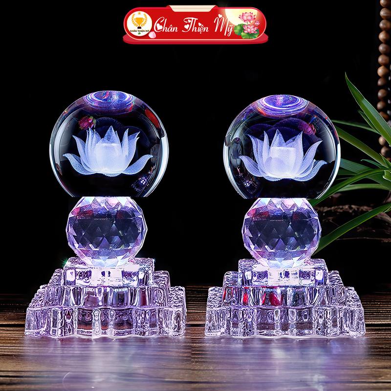 Đèn Bàn Thờ Pha Lê Quả Cầu CHÂN THIỆN MỸ, Trang Trí Bàn Thờ Phật, Gia Tiên PLC-18