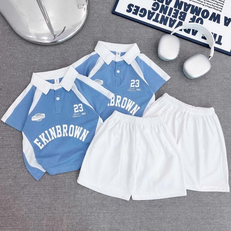 Bộ quần va áo hè Polo Xanh phối trắng EKIN Aó Chất Cotton Phối Quần Trắng Mềm Cho Bé Trai Size từ 10-30kg cho bé trai COTTON Jean
