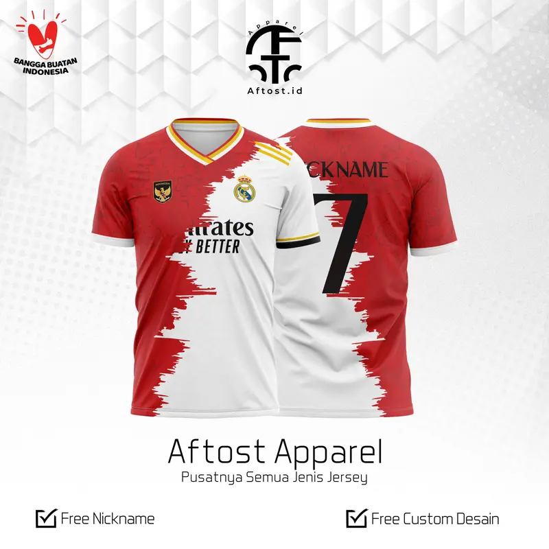 JERSEY BAJU SEPAK BOLA TERBARU INDONESIA X REAL MADRID FULL PRINTING FREE NAMA DAN NOMOR PUNGGUNG 0