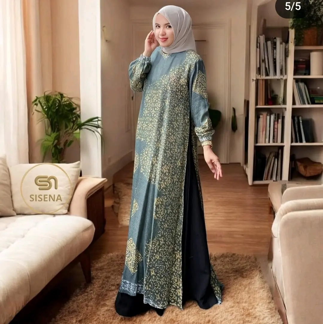 Gamis Batik Tenun Sutra Dobby - Pakaian Muslim Wanita Mewah baju lebaran ni