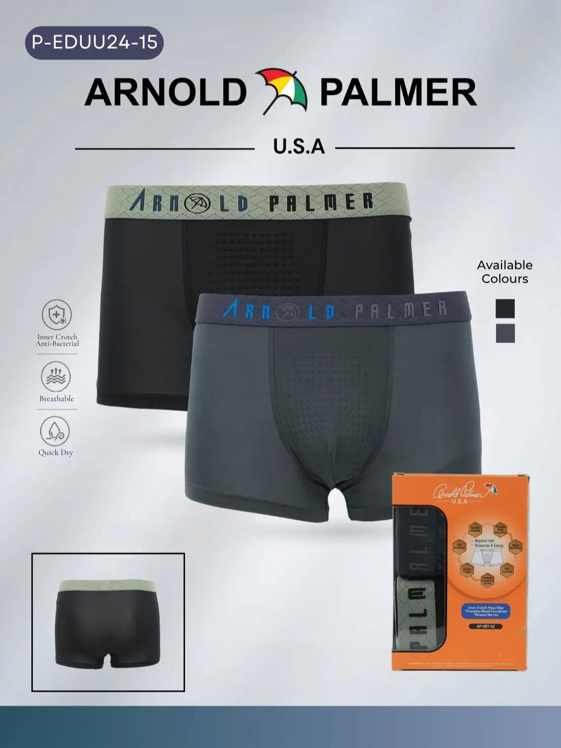 ARNOLD PALMER CELANA DALAM PRIA SHORTY MICROFIBER PREMIUM DENGAN INNER CROTCH STRETCH (ISI 2 PCS) - P-EDUU24-15