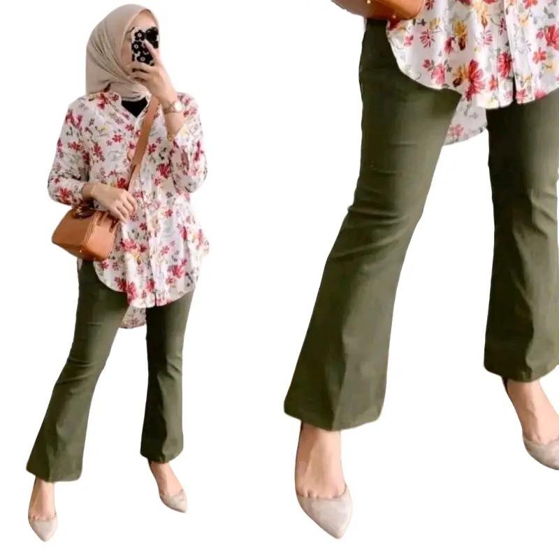 Celana Cutbray Kancing Casual Basic Wanita Bahan Katun Twill Combed Ukuran Standar Kain Melar Nyaman Panjang Tebal Stretch Baggy Fit 1