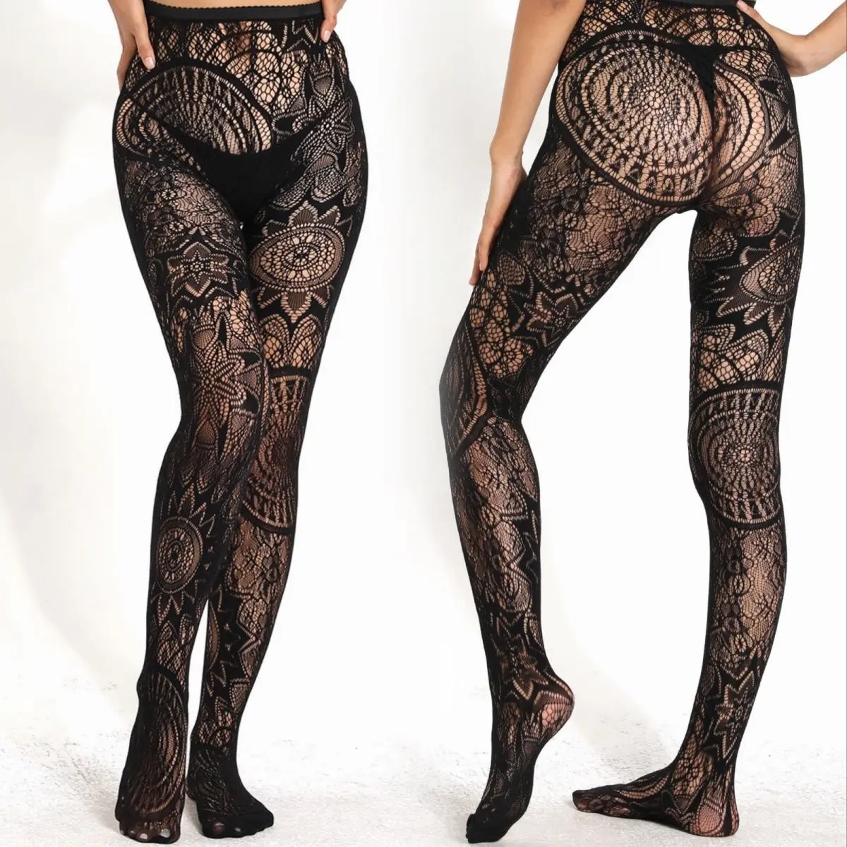New sexy sunflower pattern summer thin cut hollow jacquard mesh socks black silk base jumpsuit stockings for women 20  denier  stocking quần  tất  lưới  đón  chú thigh  high  garters going  outfit