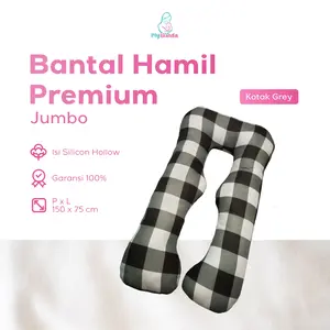 My Bunda Collection - Bantal Penyangga Perut Jumbo Motif Kotak Grey | Bantal Ibu Hamil Premium - Bantal Bumil Busui
