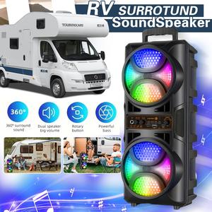 ポータブルワイヤレス Bluetooth スピーカー、マイク付き、クールライト & 重低音、FM/TWS/USB/TF/Type-C 対応、ギフト最適