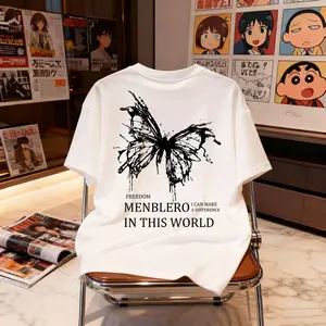 Kaos motif kupu-kupu katun murni serbaguna kasual lengan pendek longgar dan nyaman atasan pasangan gaya untuk pria dan wanita shirt  daniel  caesar Baju Oblong bisa dicuci dengan mesin ​int:m t-shirt outfit  cowok  berwarna