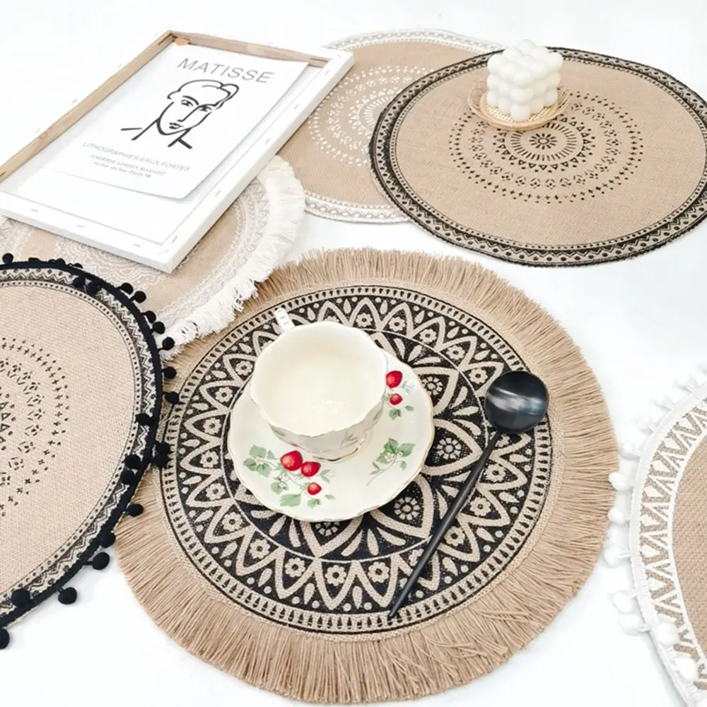 Fabric Anti-scald Middle East Style Craft Plate Round Embroidery Coffee Cup Mats Kitchen Supplies Coaster Table Placemat