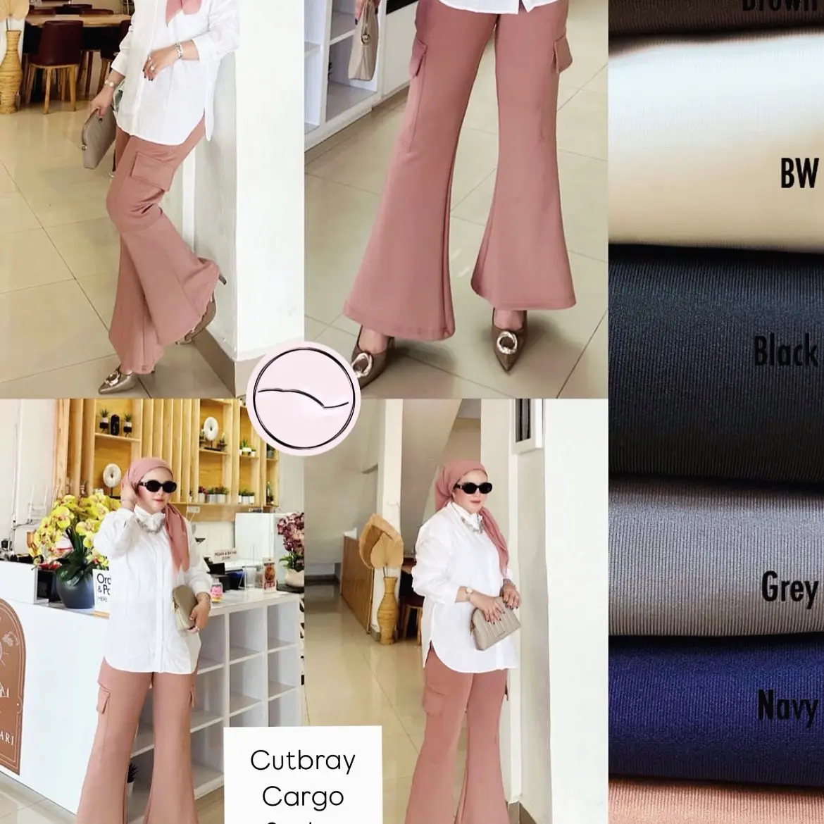 Ladieswear Basic Stretchy waistband scuba cargo cutbray pants