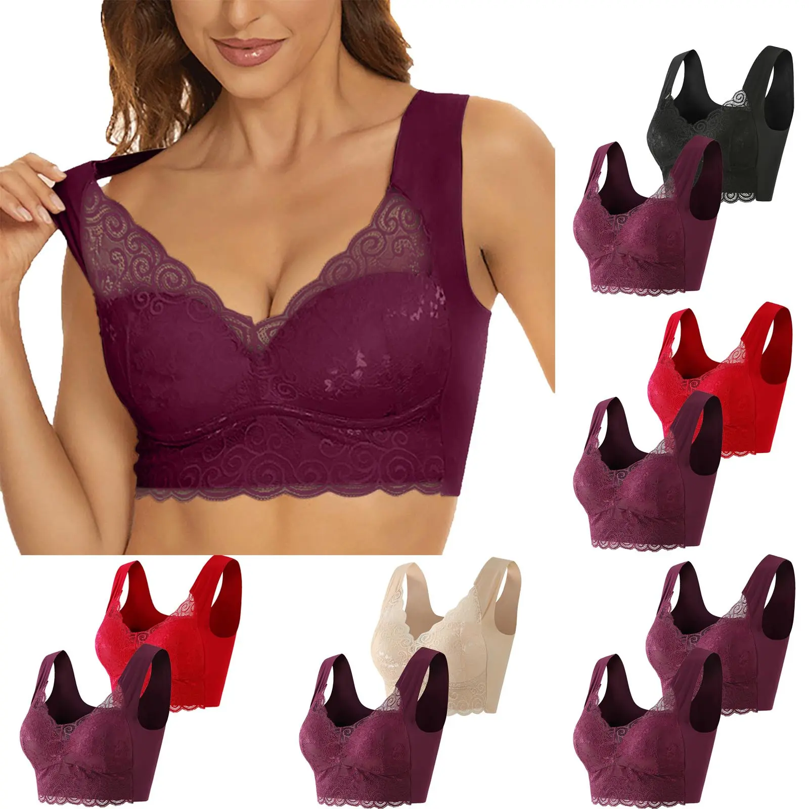 2PC women's large size underwear, fashionable small breast push-up bra without wires, upper support side breast anti-sagging bra, women's underwear 2023 push up bra