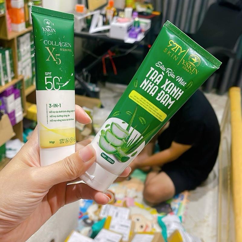 Combo Kem Chống Nắng Collagen X5 + Sữa rửa mặt trà xanh YSKIN