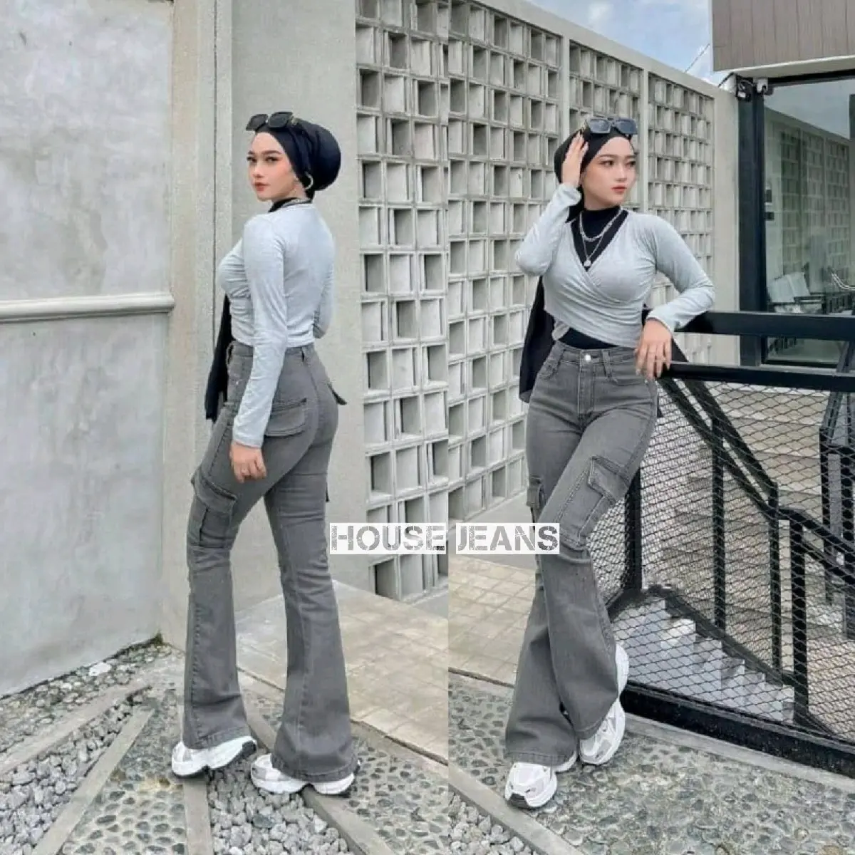Celana Cargo Cutbray Jeans Melar Wanita Highwaist Saku Samping Retro Blue Street Style Pas Korean XL Loose Panjang Tebal Stretch Light Dark Basic Hitam