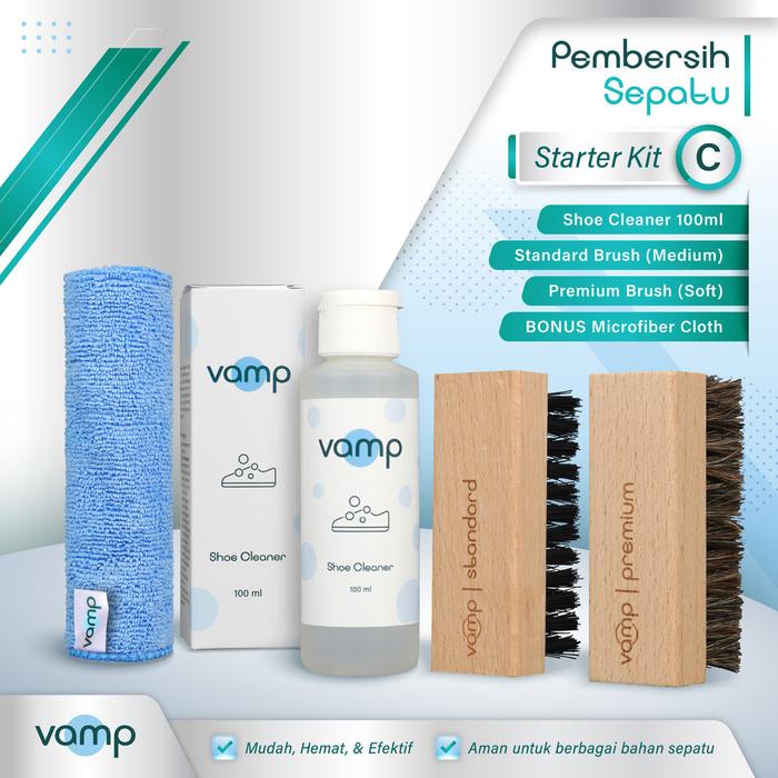 Gambar Vamp Shoe Cleaner 100ml + Premium Brush & Standard Brush | Pembersih Sepatu Sikat Cairan Sabun Cuci - Shoe Cleaner 100ml +Premium Brush & Standard Brush dari Vamp Shoe Care Kab. Tangerang Tokopedia