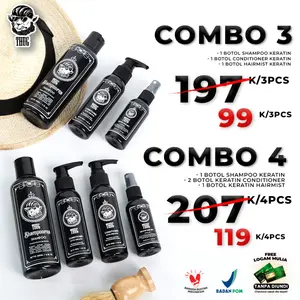 Thug Set Pelurus & Pelembut Rambut Keratin Combo 3/4: Shampo Conditioner Hairmist Hi-tech Keratin Rambut Halus Lembut Wangi Pelemas Rambut Pria