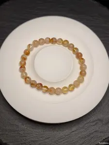 Gelang Batu Azeztulite Citrine Quartz Himalaya Bo*ster Full Natural  3A 6mm F1244