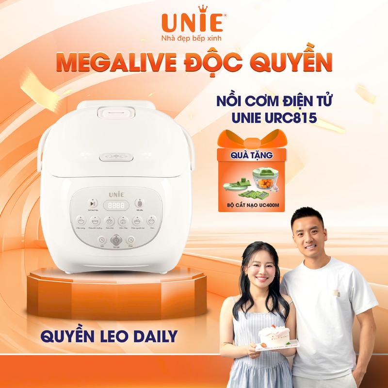 [QL_Tặng Bộ Xay, Cắt, Nạo Đa Năng] Nồi Cơm Điện Lòng Gốm UNIE Tạo Cháy Giòn Tan, Dung Tích 1.5L , Hẹn Giờ 24 Tiếng, Chống Dính Tự Thân - URC815
