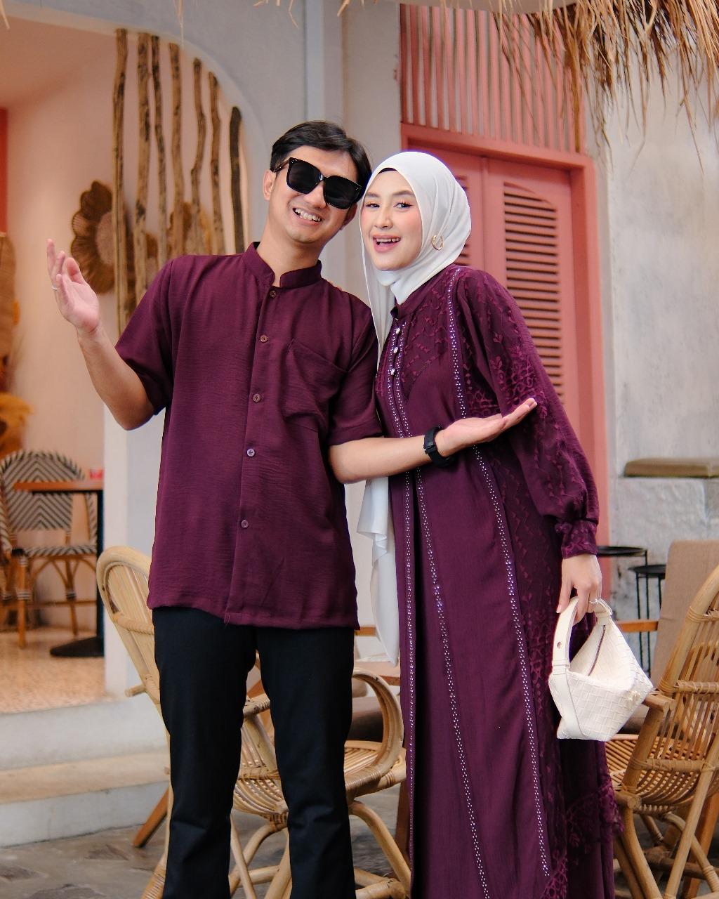 Gamis Set Couple Eleena Najma Terbaru 2025 - 2026 | Crinkle Mix Brukat Muslim Syar'i Mewah Kondangan