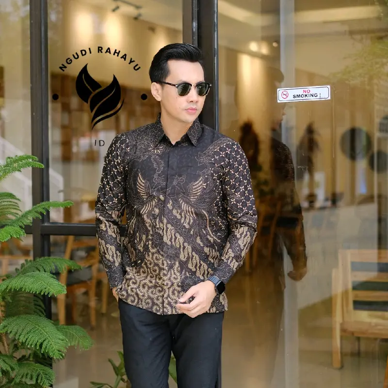Batik Pria Premium batik pria modern 2025 Nyaman Baju Fit Katun Panjang Hitam Motif Dewasa Kerja Cowok Hem Slim Keren 3