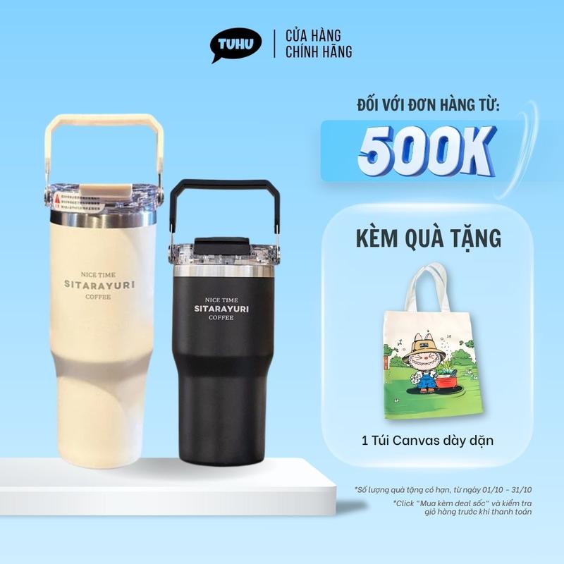 Ly giữ nhiệt khắc tên SITARAYURI 600/900ml, bình uống nước inox 304 chống gỉ giữ nhiệt nóng lạnh quai xách - TUHUHOUSE